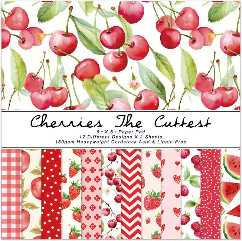 EAMOTOL Fruit Scrapbook Paper Pad, 24 Sheets 6 x6 Inch Red Patterned Designed Decorative Decoupage for Card Making Folded Card Supplies Gift Wrapping Planners Journals DIY Crafts Photo Album - Image 1